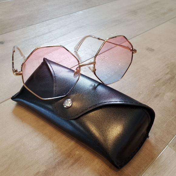 Gold Hexagon Wire Frame Ombre Sunglasses - Picture 3 of 6